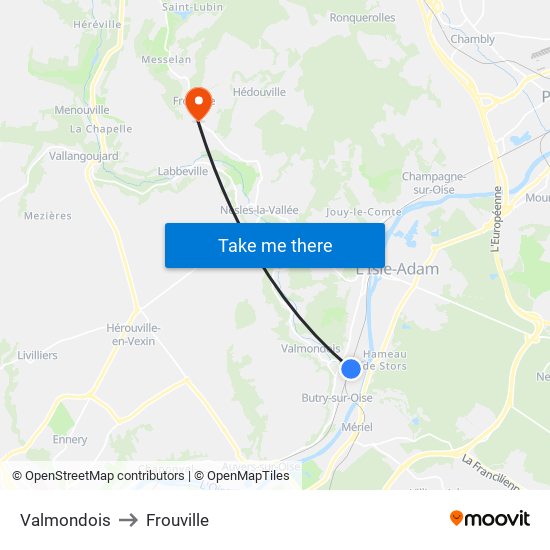 Valmondois to Frouville map
