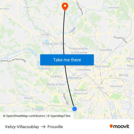 Velizy-Villacoublay to Frouville map