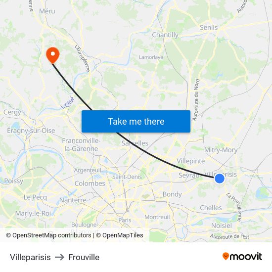 Villeparisis to Frouville map