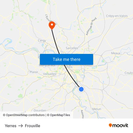 Yerres to Frouville map