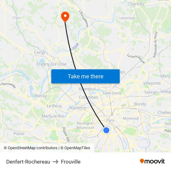 Denfert-Rochereau to Frouville map