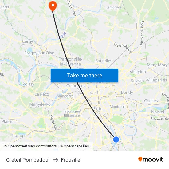 Créteil Pompadour to Frouville map