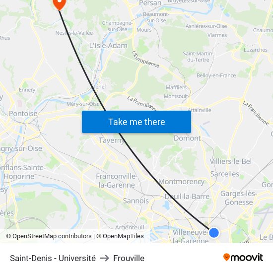 Saint-Denis - Université to Frouville map