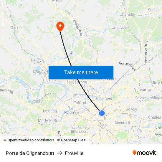 Porte de Clignancourt to Frouville map
