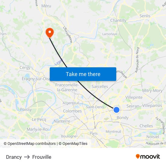 Drancy to Frouville map