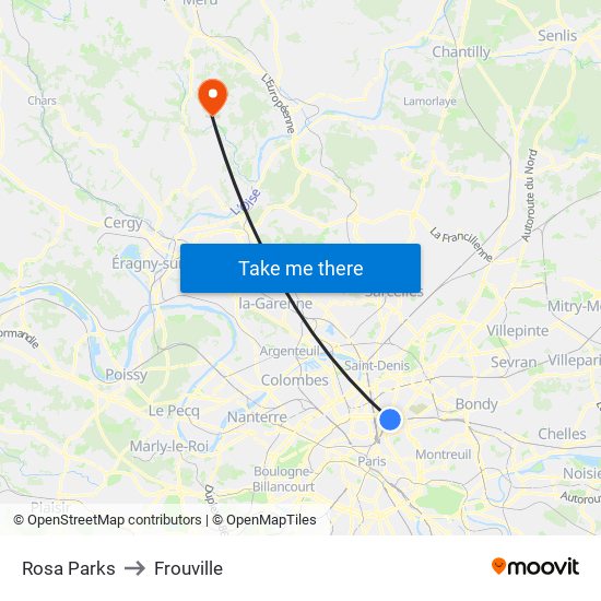 Rosa Parks to Frouville map