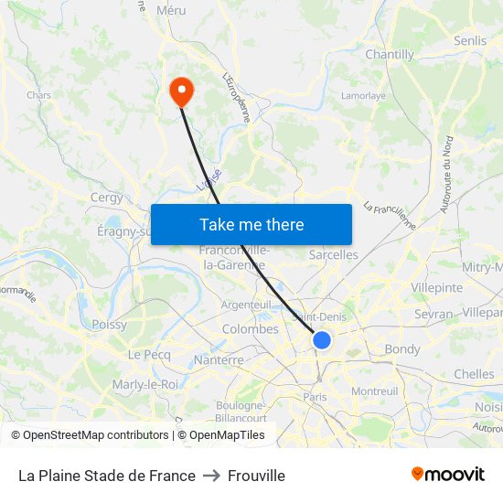 La Plaine Stade de France to Frouville map