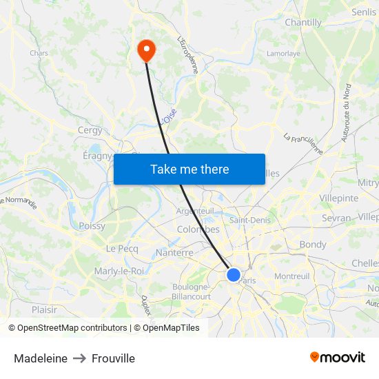 Madeleine to Frouville map