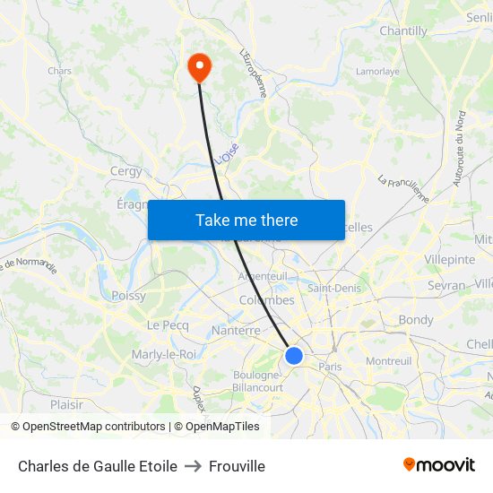 Charles de Gaulle Etoile to Frouville map