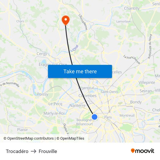 Trocadéro to Frouville map