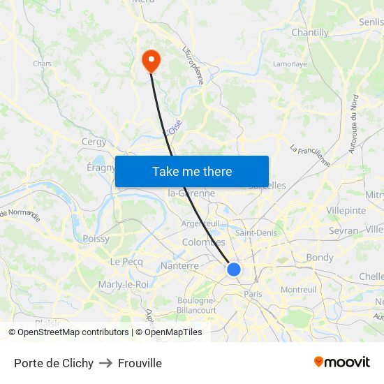 Porte de Clichy to Frouville map