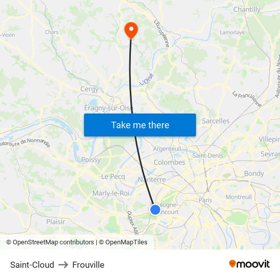 Saint-Cloud to Frouville map