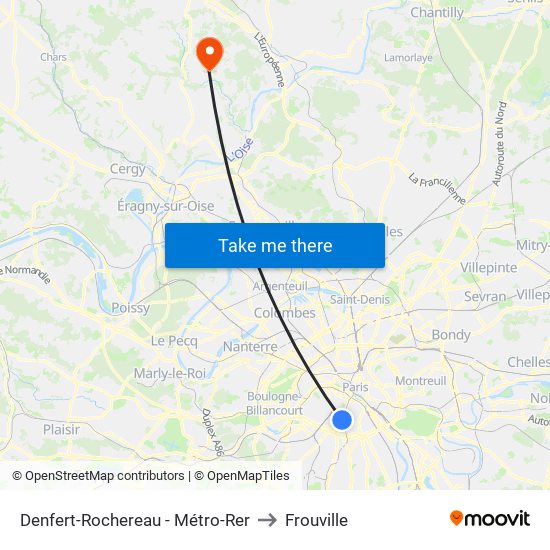 Denfert-Rochereau - Métro-Rer to Frouville map