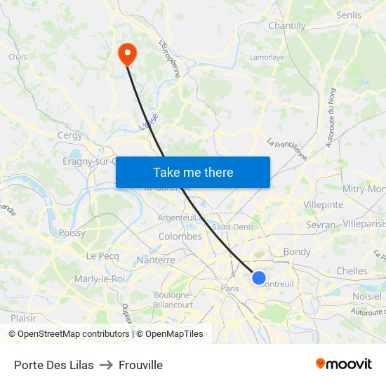 Porte Des Lilas to Frouville map