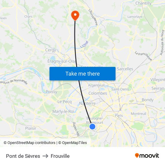 Pont de Sèvres to Frouville map