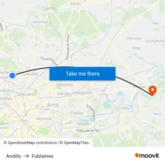 Andilly to Fublaines map