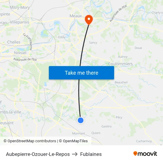 Aubepierre-Ozouer-Le-Repos to Fublaines map