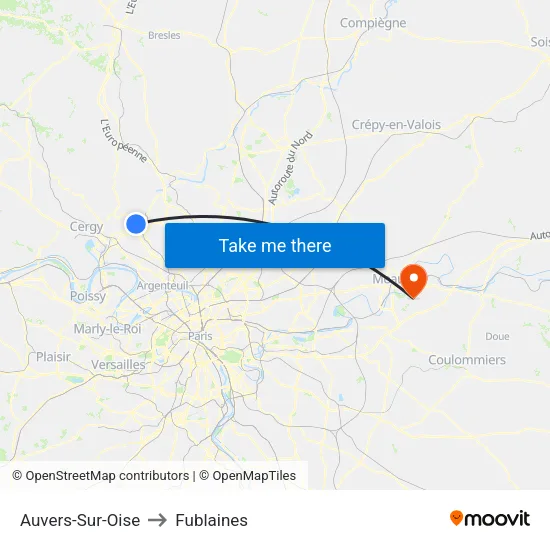 Auvers-Sur-Oise to Fublaines map