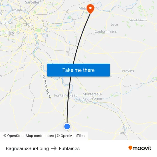 Bagneaux-Sur-Loing to Fublaines map
