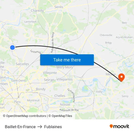 Baillet-En-France to Fublaines map