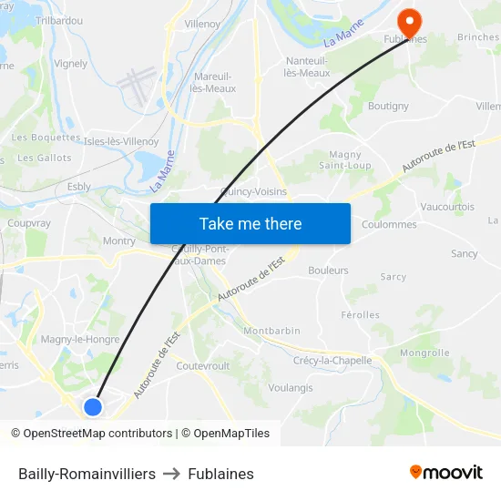Bailly-Romainvilliers to Fublaines map