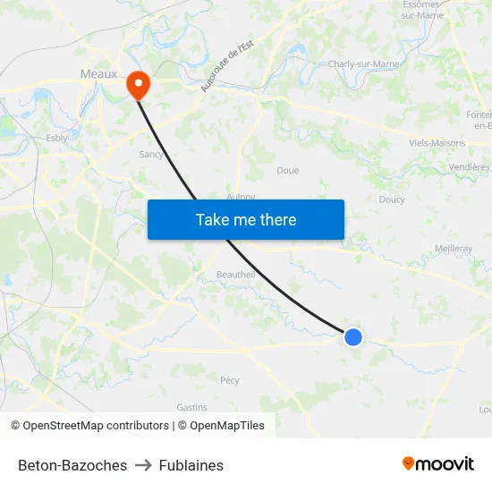 Beton-Bazoches to Fublaines map