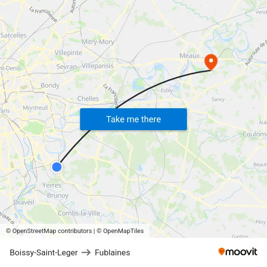 Boissy-Saint-Leger to Fublaines map