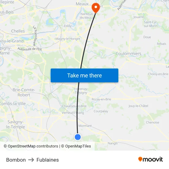 Bombon to Fublaines map
