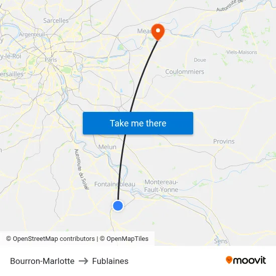 Bourron-Marlotte to Fublaines map