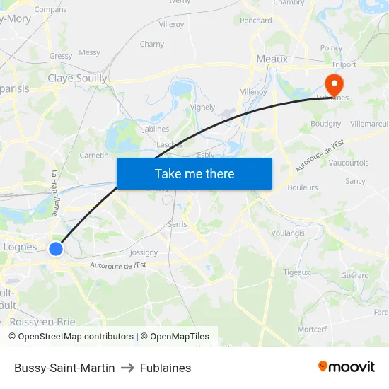 Bussy-Saint-Martin to Fublaines map