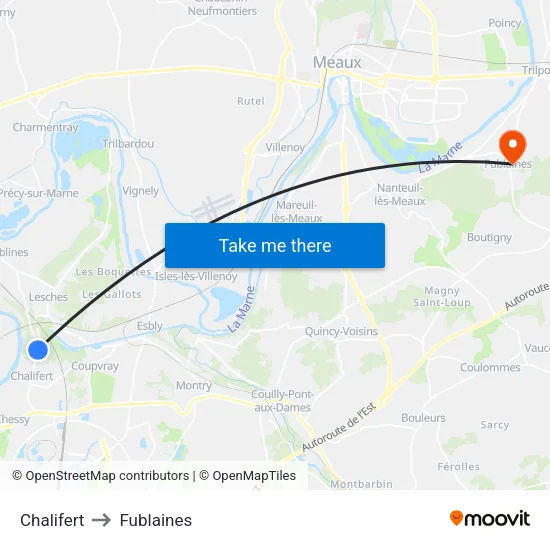Chalifert to Fublaines map