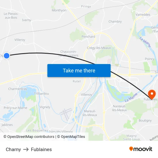Charny to Fublaines map
