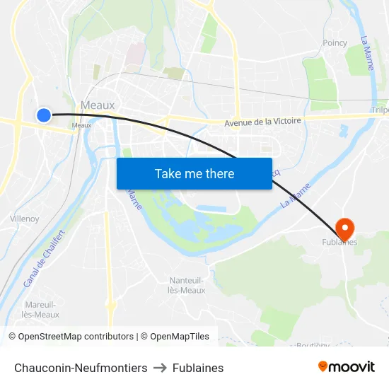 Chauconin-Neufmontiers to Fublaines map