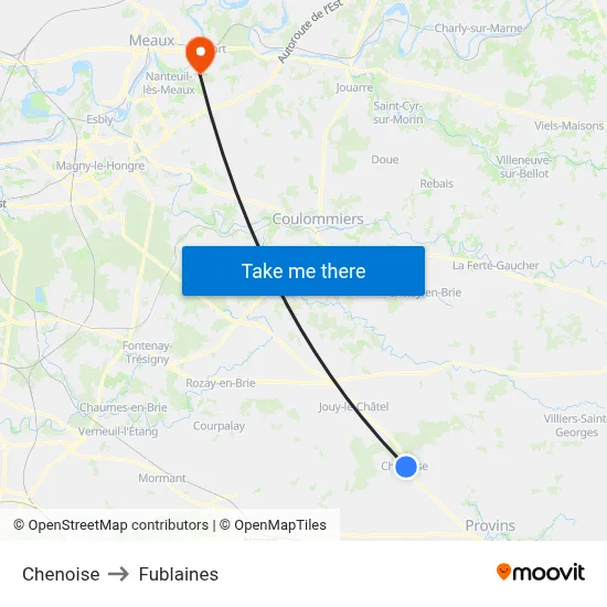 Chenoise to Fublaines map