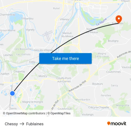 Chessy to Fublaines map
