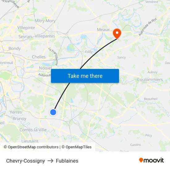 Chevry-Cossigny to Fublaines map