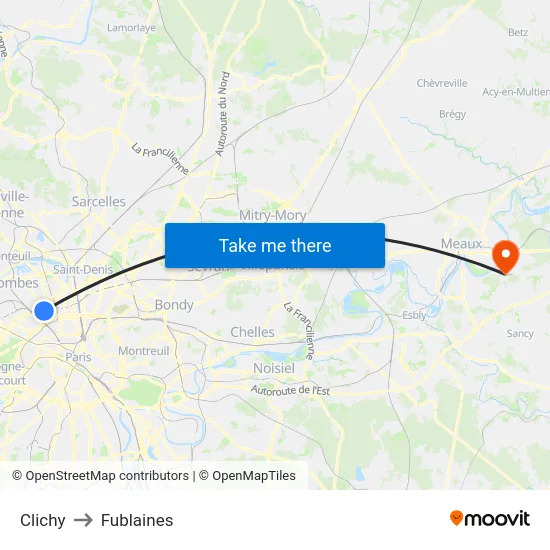 Clichy to Fublaines map