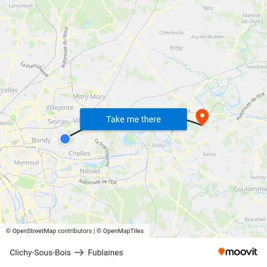 Clichy-Sous-Bois to Fublaines map