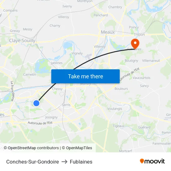 Conches-Sur-Gondoire to Fublaines map