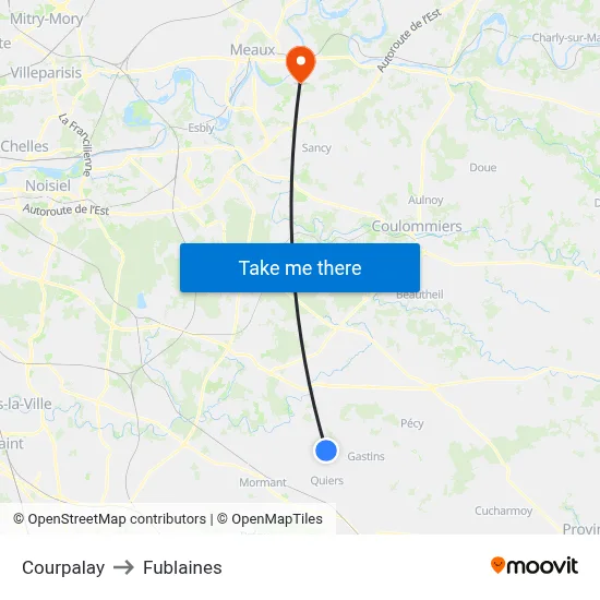 Courpalay to Fublaines map
