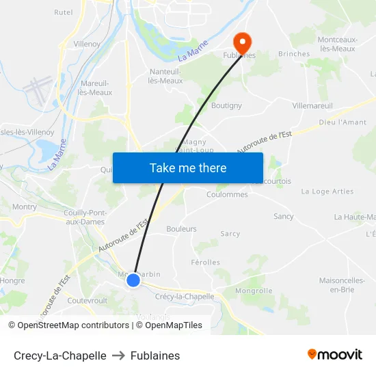 Crecy-La-Chapelle to Fublaines map