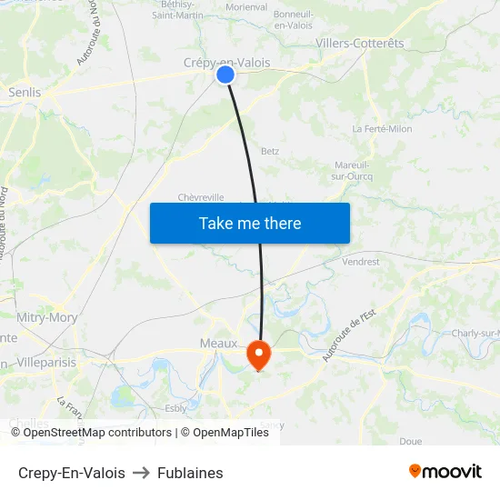 Crepy-En-Valois to Fublaines map