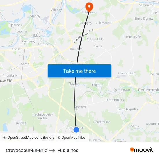 Crevecoeur-En-Brie to Fublaines map