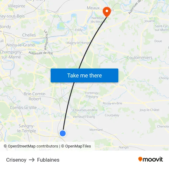 Crisenoy to Fublaines map