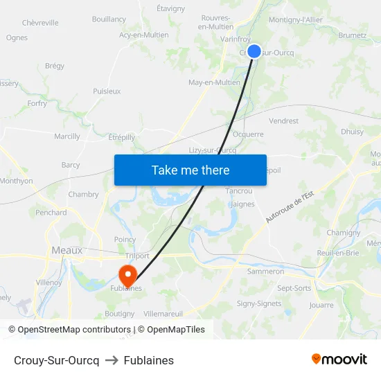 Crouy-Sur-Ourcq to Fublaines map