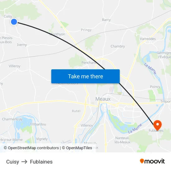 Cuisy to Fublaines map