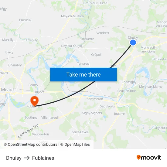 Dhuisy to Fublaines map