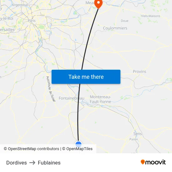 Dordives to Fublaines map