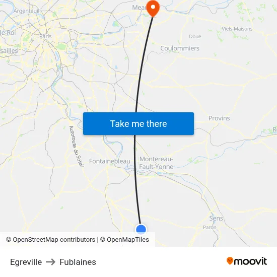 Egreville to Fublaines map