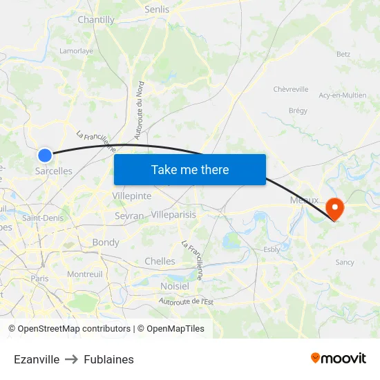 Ezanville to Fublaines map